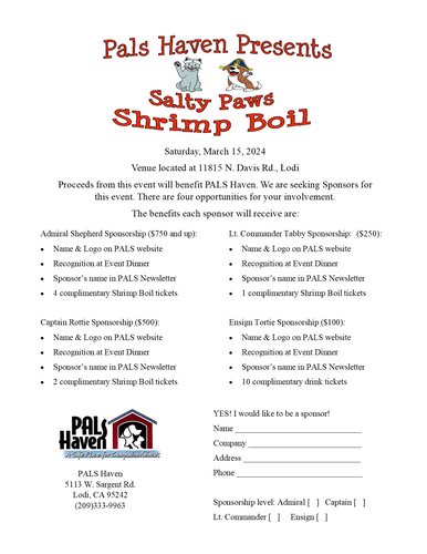 Salty Paws Shrimp Boil Sponsorship Form